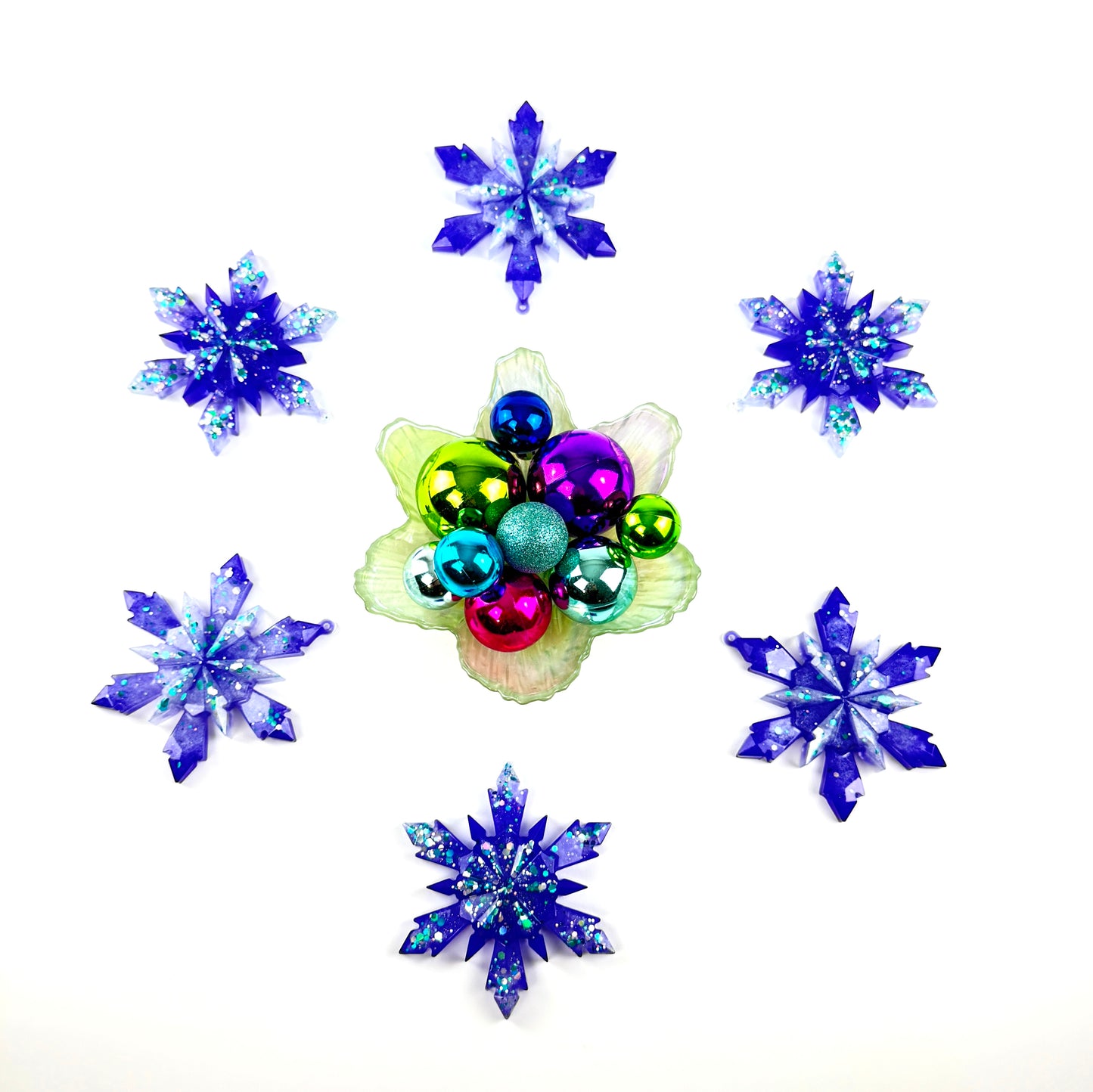 VIOLET NIGHT SNOWFLAKES - HANDMADE CHRISTMAS TREE ORNAMENTS - Set of 6